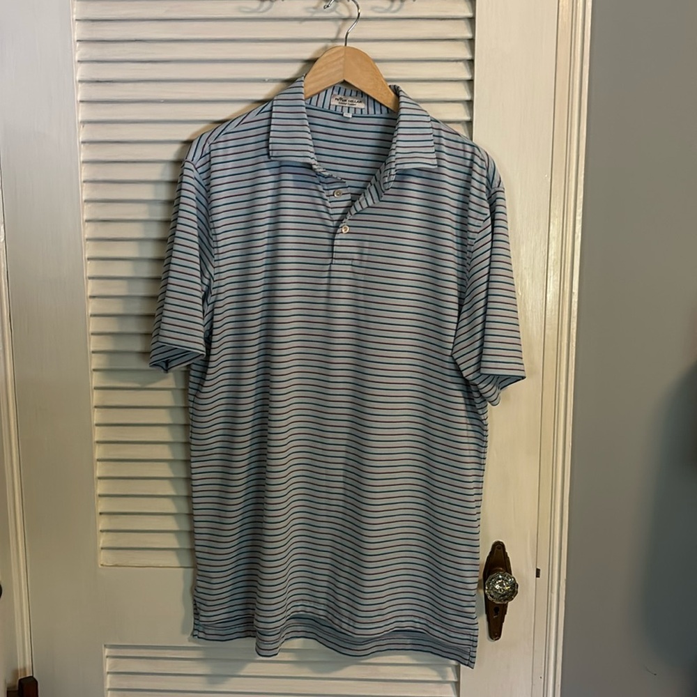 Peter Millar Golf Polo Striped Light Blue